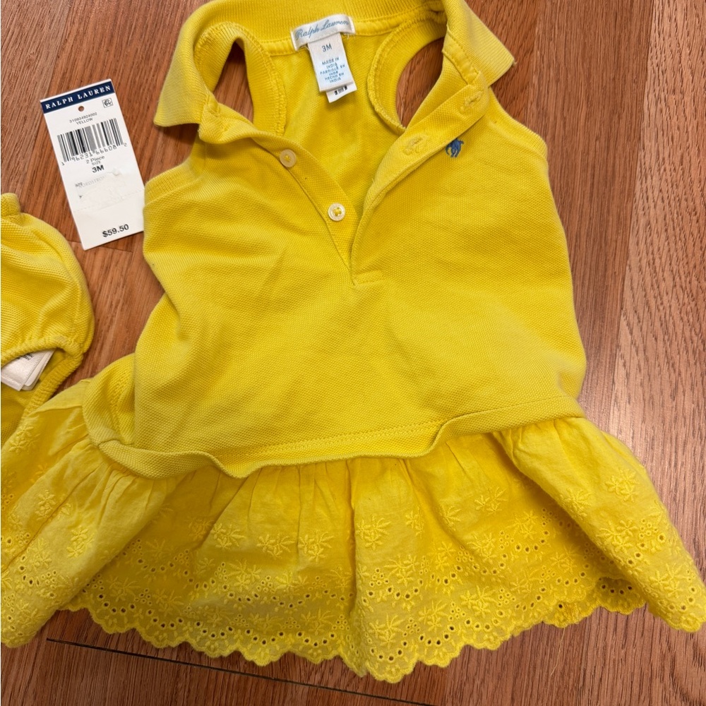 Ralph Lauren Bright Yellow Baby Polo Dress with Eyelet Skirt